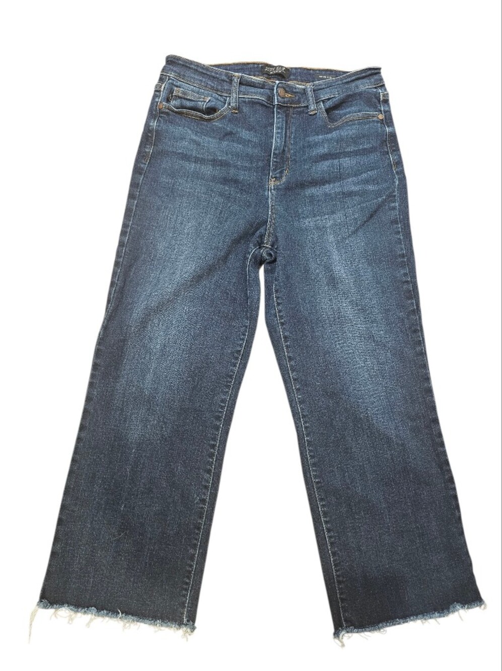 Judy Blue Cropped Wide Leg Raw Hem Jeans Size 11/30 Dark Wash